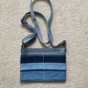 Denim Striped Color Block Crossbody Bag